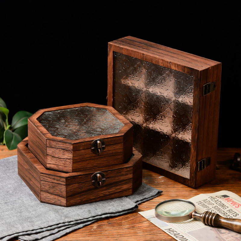 Men'S Accessories Drawer Organizer - Kotak Penyimpanan Kayu, Tutup Kaca Berukir,