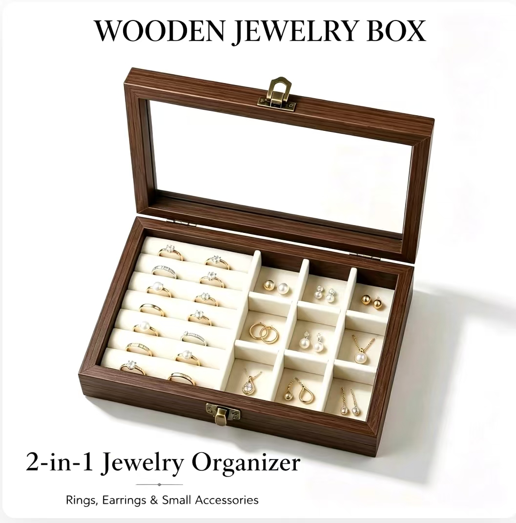 Men'S Accessories Drawer Organizer - Organizer Perhiasan Beludru Motif Walnut untuk